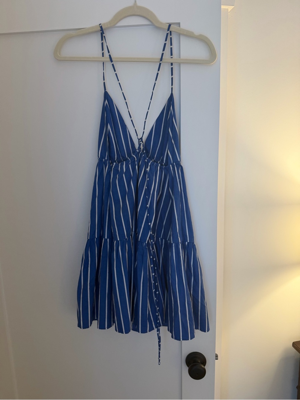 Faithfull the Brand Blue & White Striped Spaghetti Strap Mini Dress - Picture 2 of 4